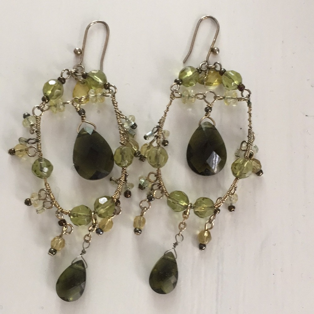 Green beaded chandelier earrings